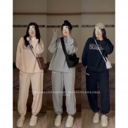 [VIDEO_Ảnh thật] Sét bộ nỉ COSMOS tay bồng in chữ kèm quần ống bom đủ màu,Sét bộ Nam/Nữ from rộng unisex